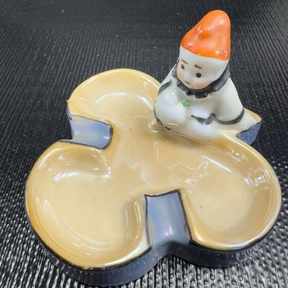 VINTAGE JAPAN CLOWN PIXIE LUSTERWARE ASHTRAY PLAYING CARD CLUB TRINKET DISH - Picture 10 of 13
